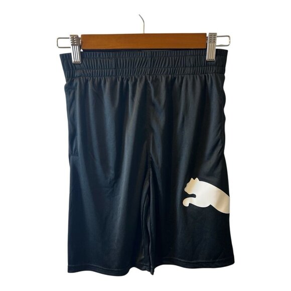 Puma Boy’s Shorts Medium Black White Above Knee Length Pockets Elastic Waist - Picture 1 of 5